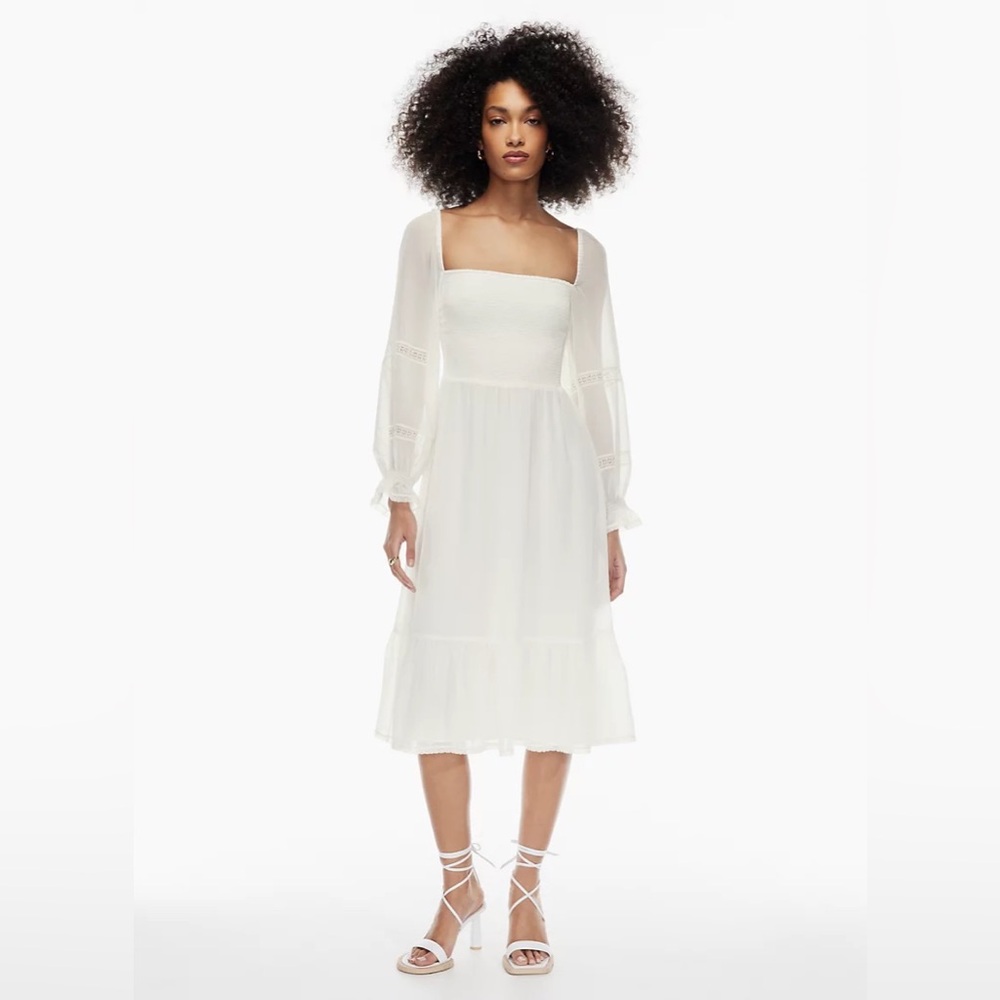 Aritzia Wilfred Grace Smocked square-neck Summer Bridal Wedding MIDI Dress Sz M